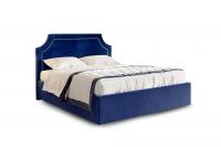 Кровать Катрин категория ткани 1 Вариант 1 с мягким изголовьем Мора синий