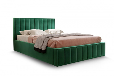 Кровать Вена категория ткани 1 Вариант 1 с мягким изголовьем Мора Зеленый