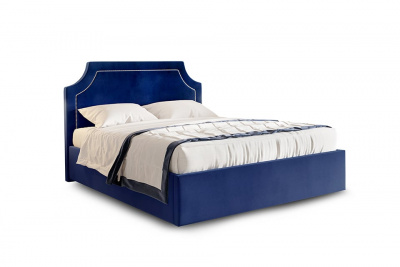 Кровать Катрин категория ткани 1 Вариант 1 с мягким изголовьем Мора синий